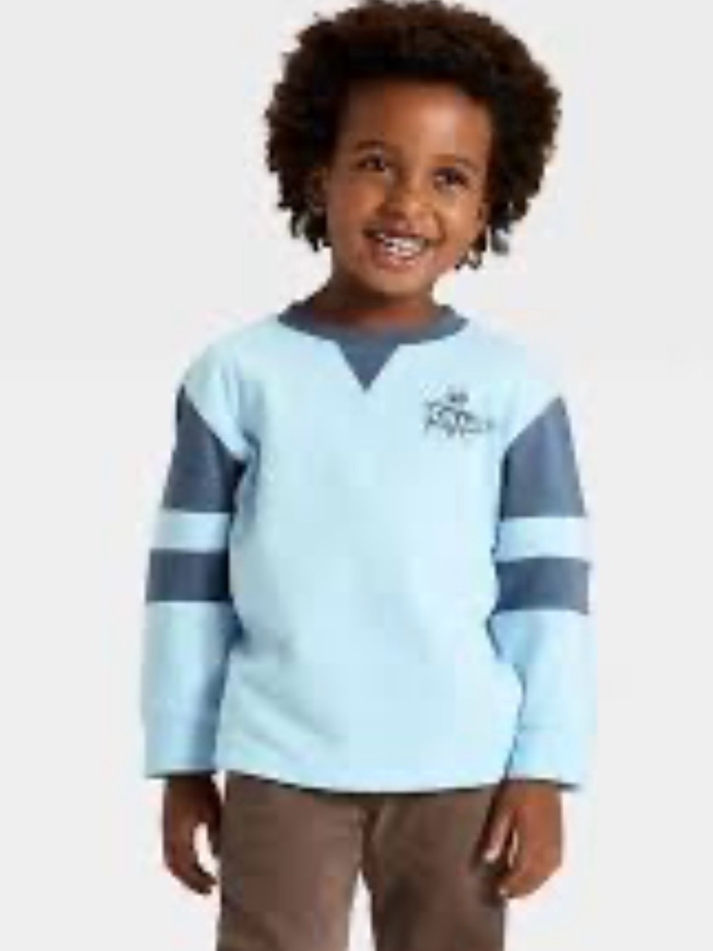 Cat & Jack Light Blue Long Sleeve Top with Gray Sleeve Stripes